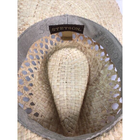 Stetson Mens Madrid Straw Cowboy Hat Turquoise Band Natural Size Small - Picture 7 of 8